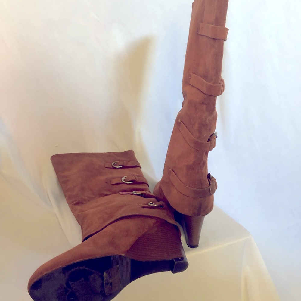 Elegant Cognac Wedges Heeled Boots for Women